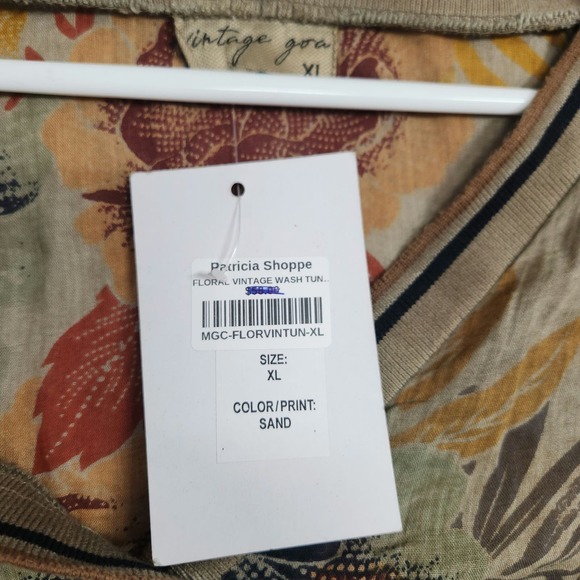 Vintage Goa Sand Vintage Wash Floral Long Sleeve V-Neck Tunic Size XL NWT - Picture 7 of 8